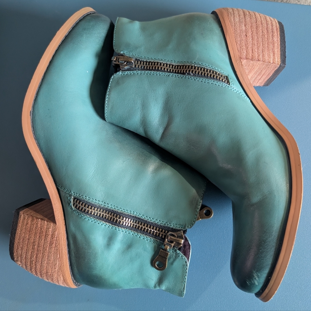L&B Turquoise Ankle Boots with Dual Zippers